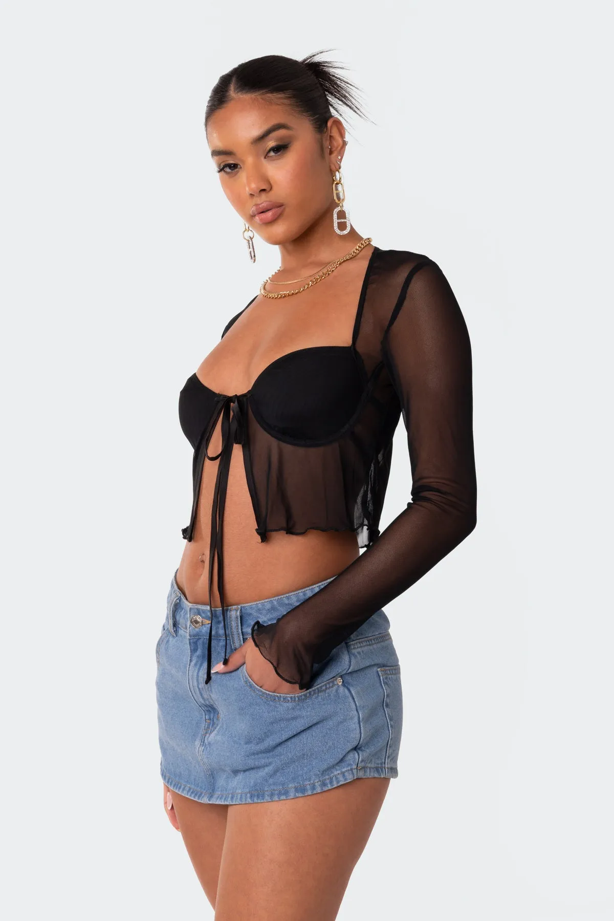 Tie Front Cupped Mesh Top sold by Edikted product image thumbnail 4