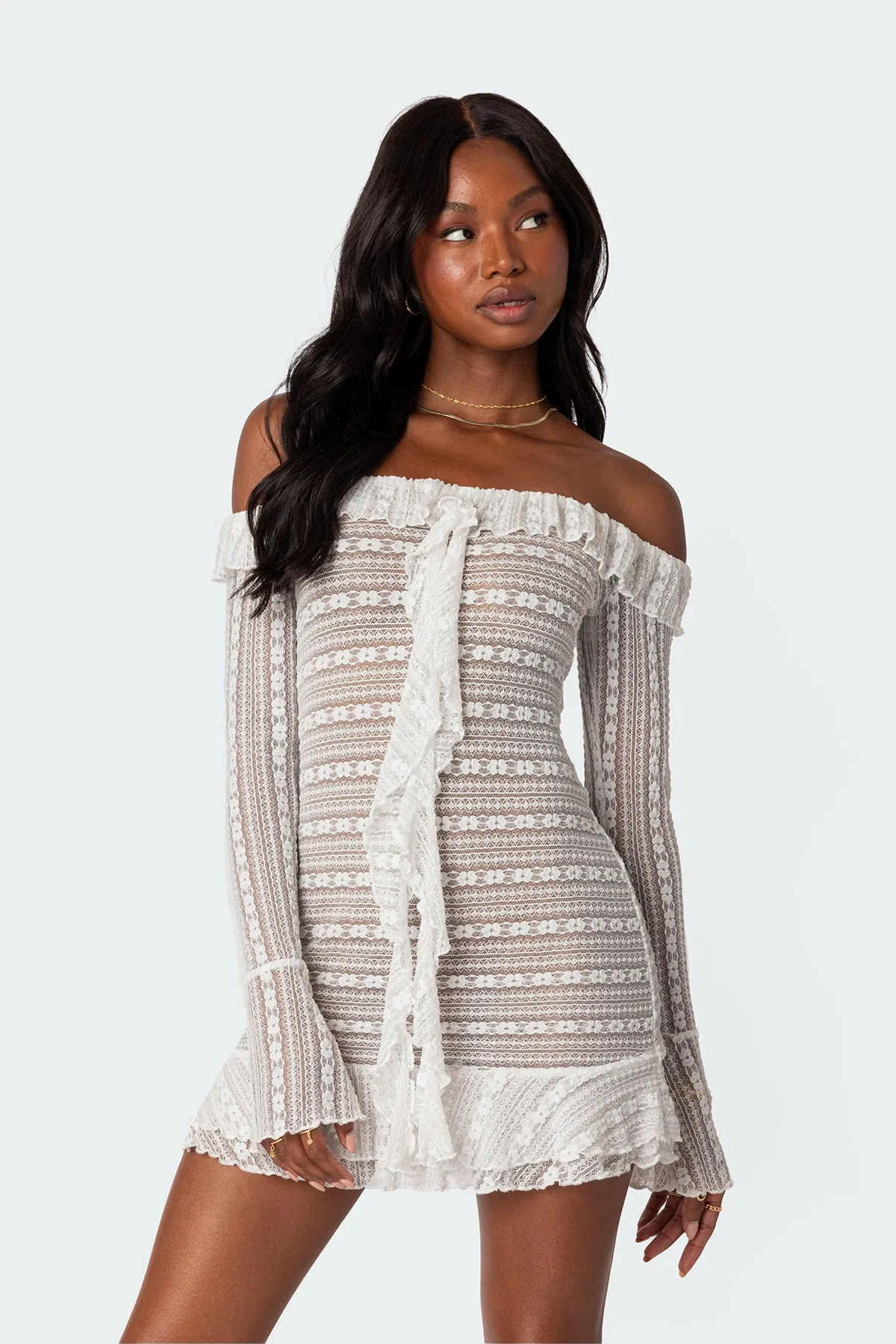 Textured Sheer Lace Mini Dress sold by Edikted product image thumbnail 2