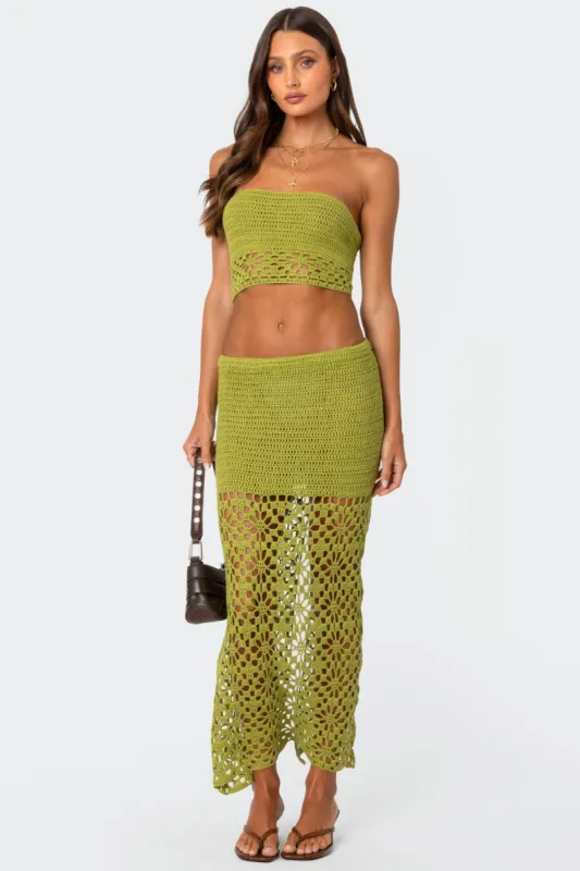 Ida Back Slit Crochet Maxi Skirt sold by Edikted