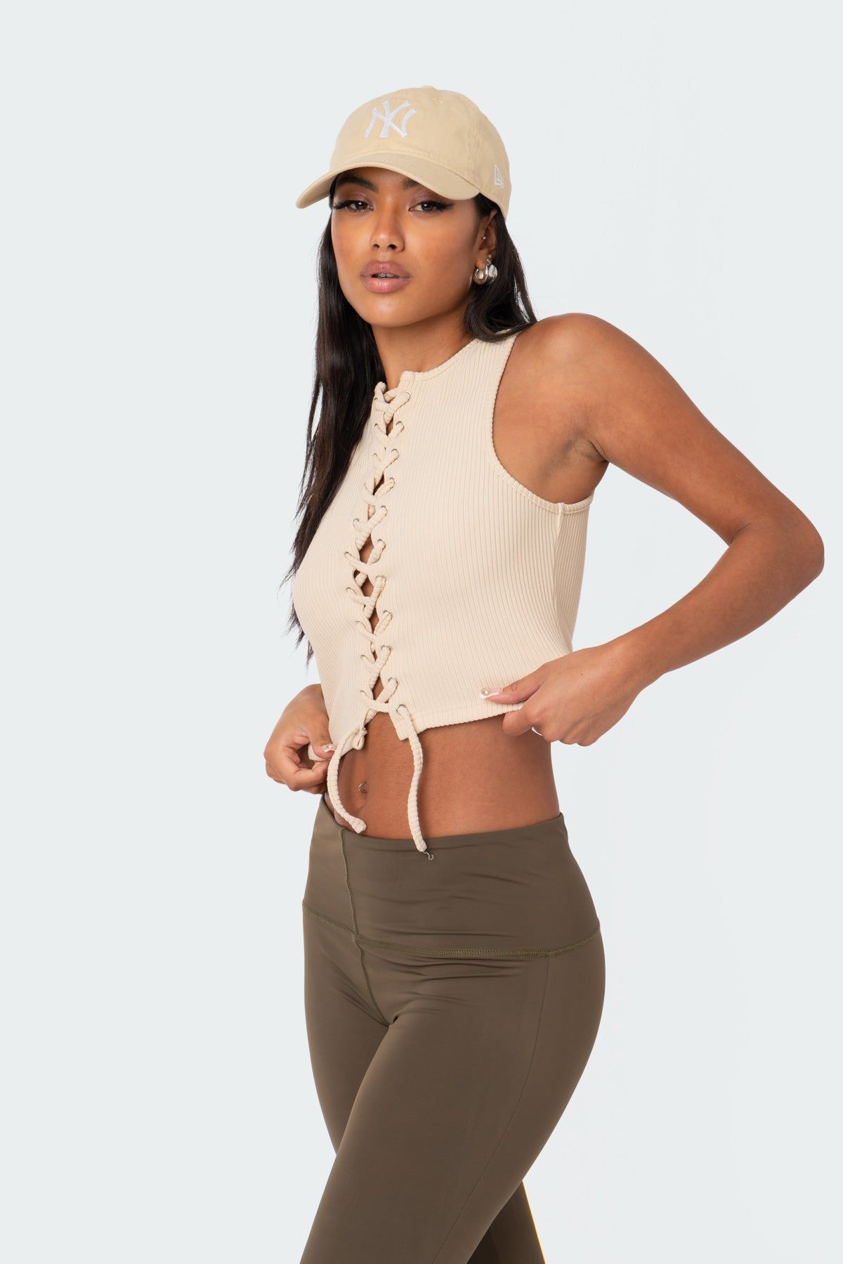 Zoe Ribbed Lace-Up Crop Top sold by Edikted product image thumbnail 3
