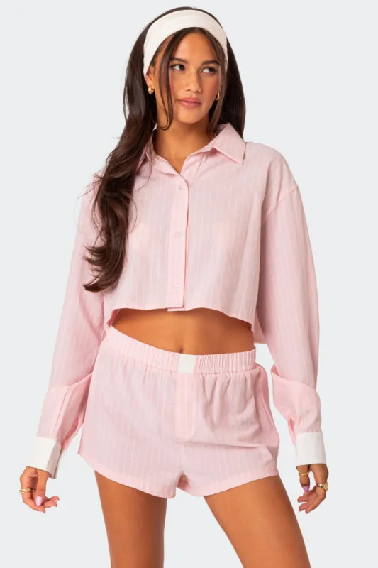 Lea Cropped Button Up Shirt sold by Edikted