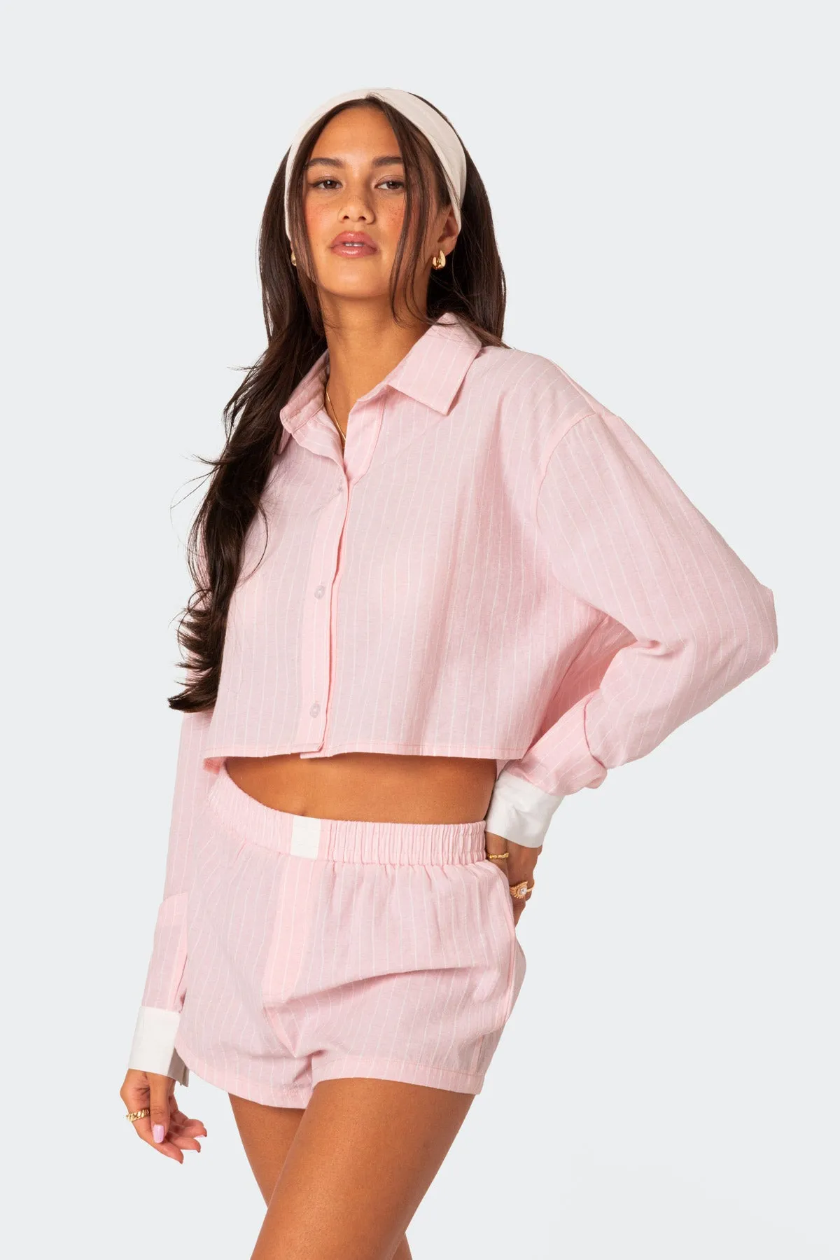 Lea Cropped Button Up Shirt sold by Edikted product image thumbnail 2
