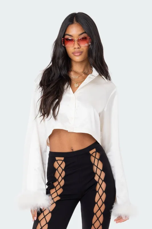 Satin Faux Fur Buttoned Shirt made by Edikted