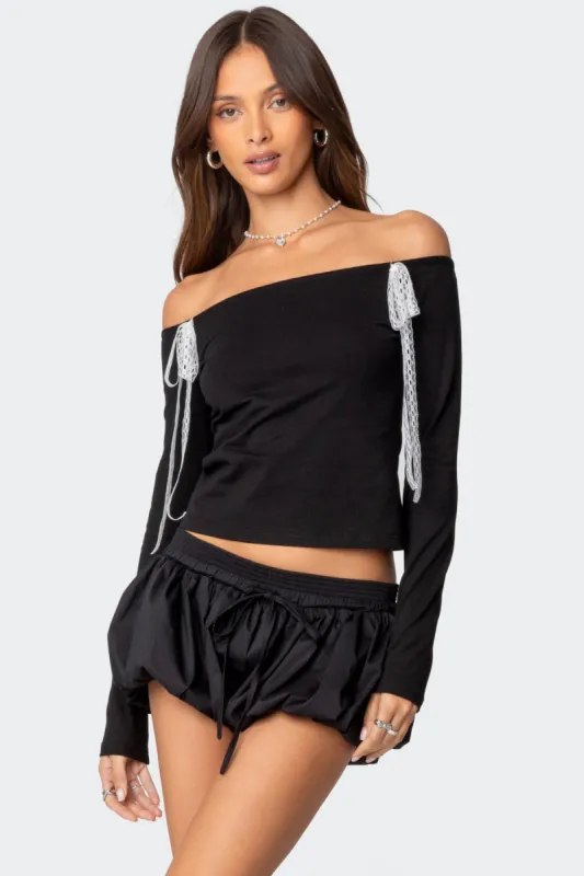 Lace Bow Off Shoulder Top sold by Edikted
