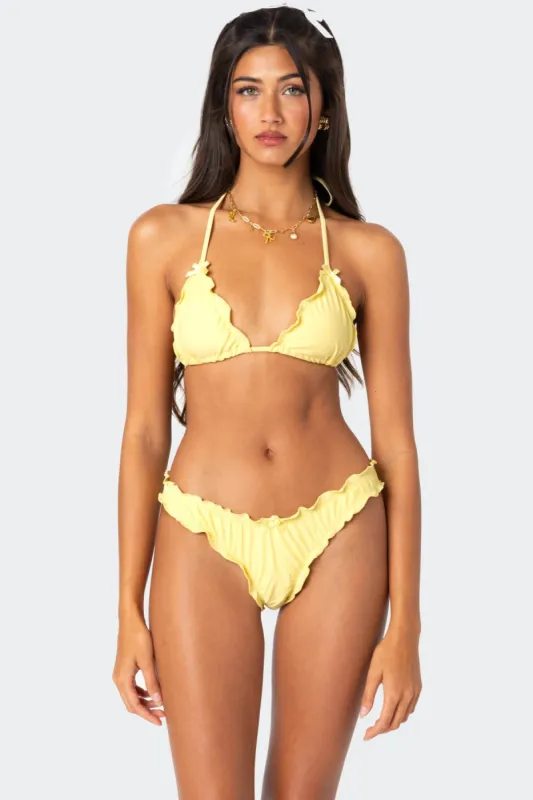 Golden Ruffle Edge Triangle Bikini Top sold by Edikted