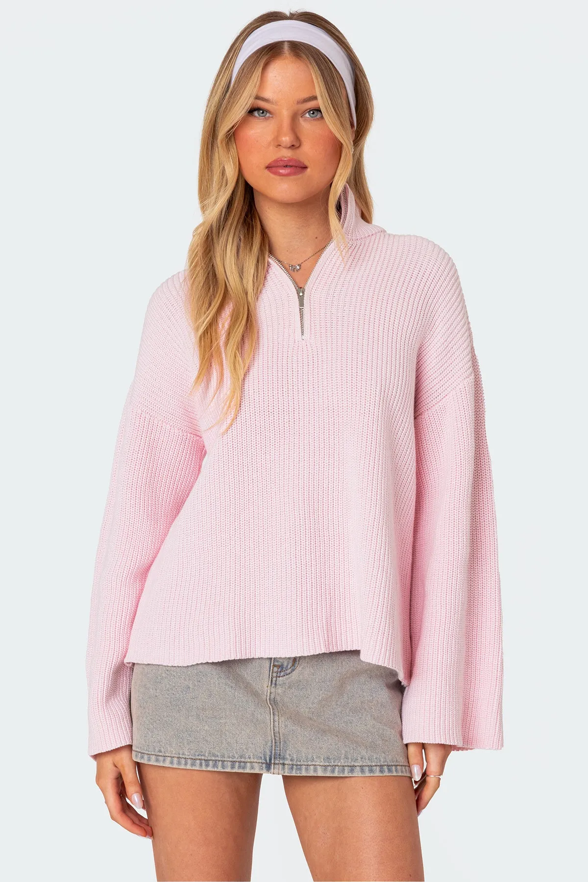 Amour High Neck Oversized Zip Sweater sold by Edikted