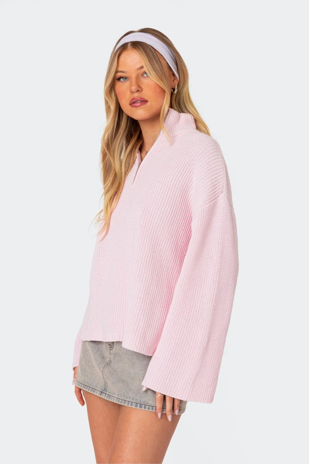 Amour High Neck Oversized Zip Sweater sold by Edikted product image thumbnail 3
