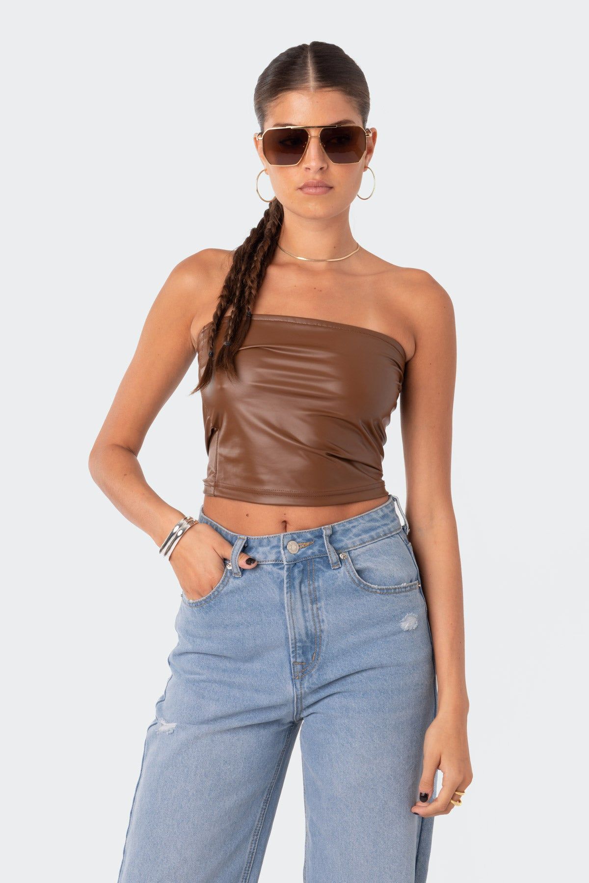 Showstopper Faux Leather Tube Top sold by Edikted