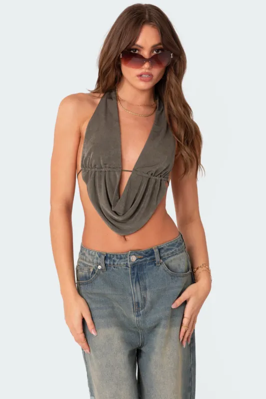 Scoop Neck Open Back Crop Top sold by Edikted