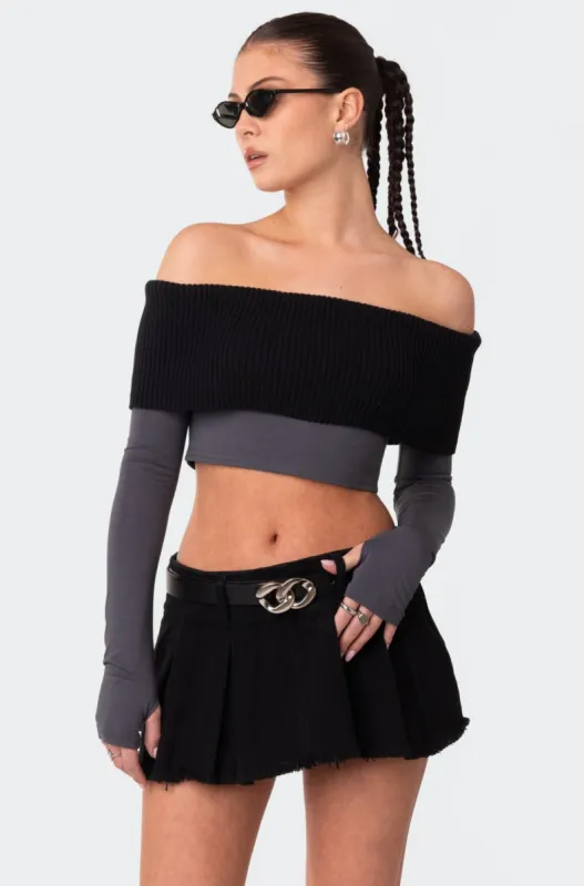 Alma Off Shoulder Half Knit Top sold by Edikted