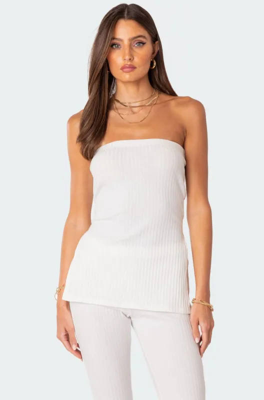 Dekota Slit Ribbed Top sold by Edikted