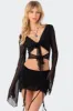 Indigo Tie Front Mesh Crop Top sold by Edikted