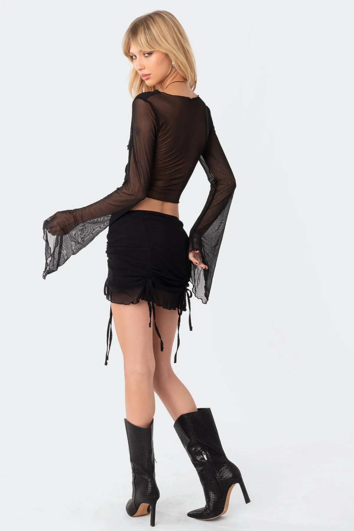 Indigo Tie Front Mesh Crop Top sold by Edikted product image thumbnail 4