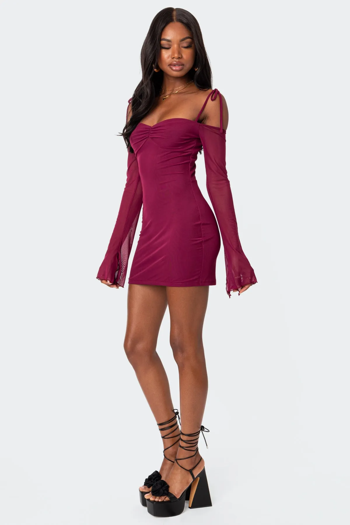 Ariel Off Shoulder Mesh Mini Dress sold by Edikted product image thumbnail 2