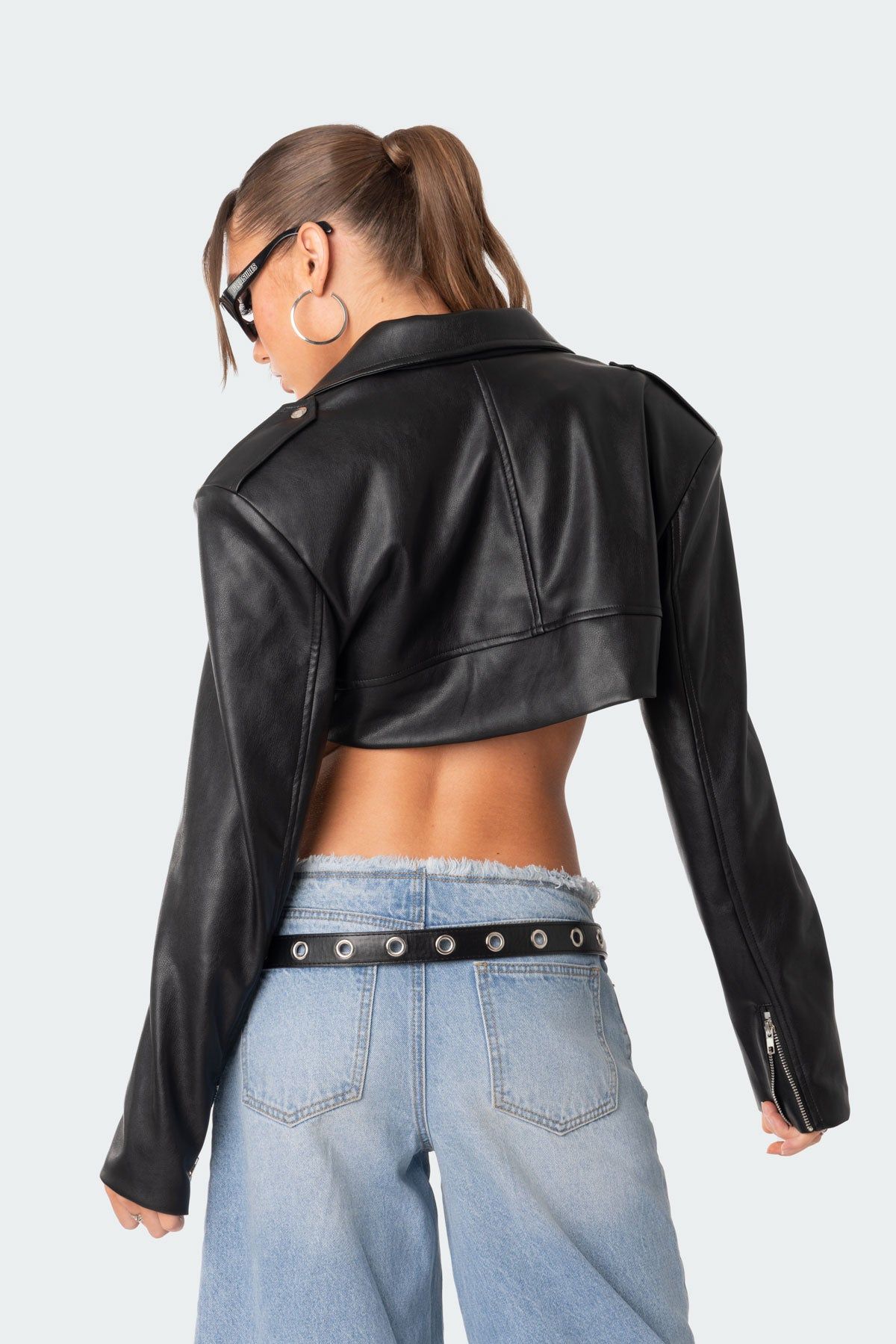 Fiona Cropped Faux Leather Biker Jacket sold by Edikted product image thumbnail 5