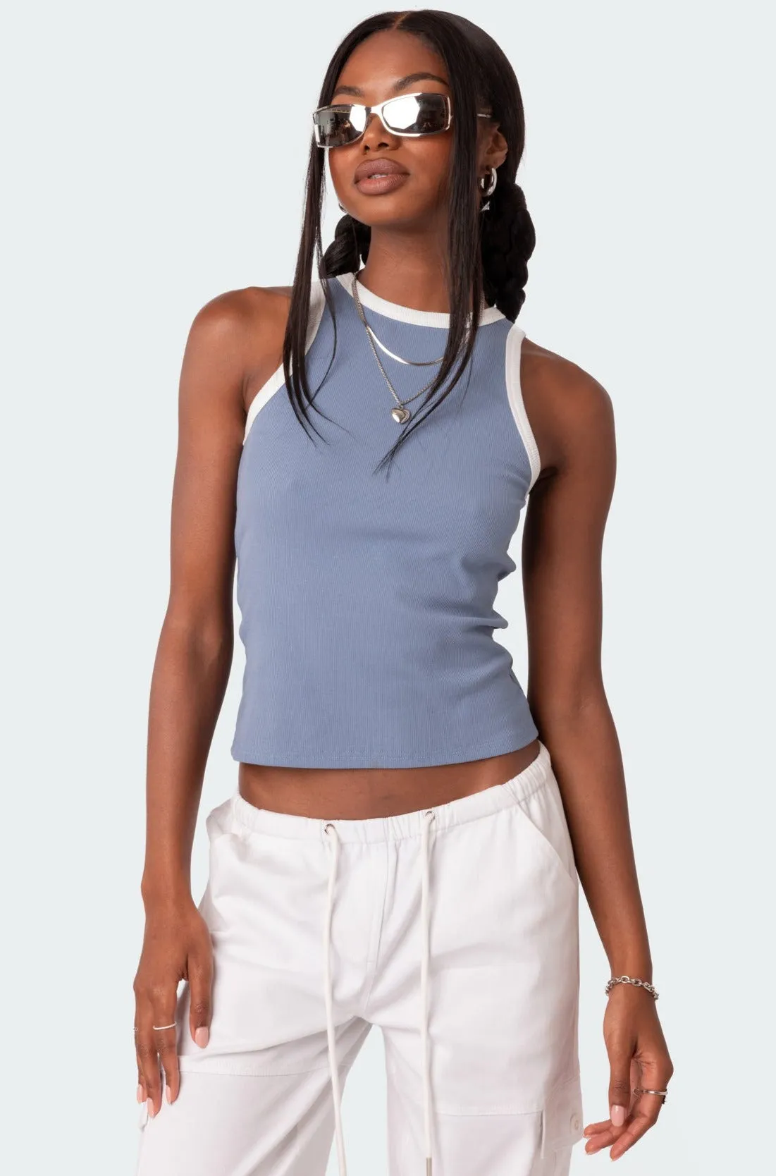 Contrast Ribbed Tank Top sold by Edikted