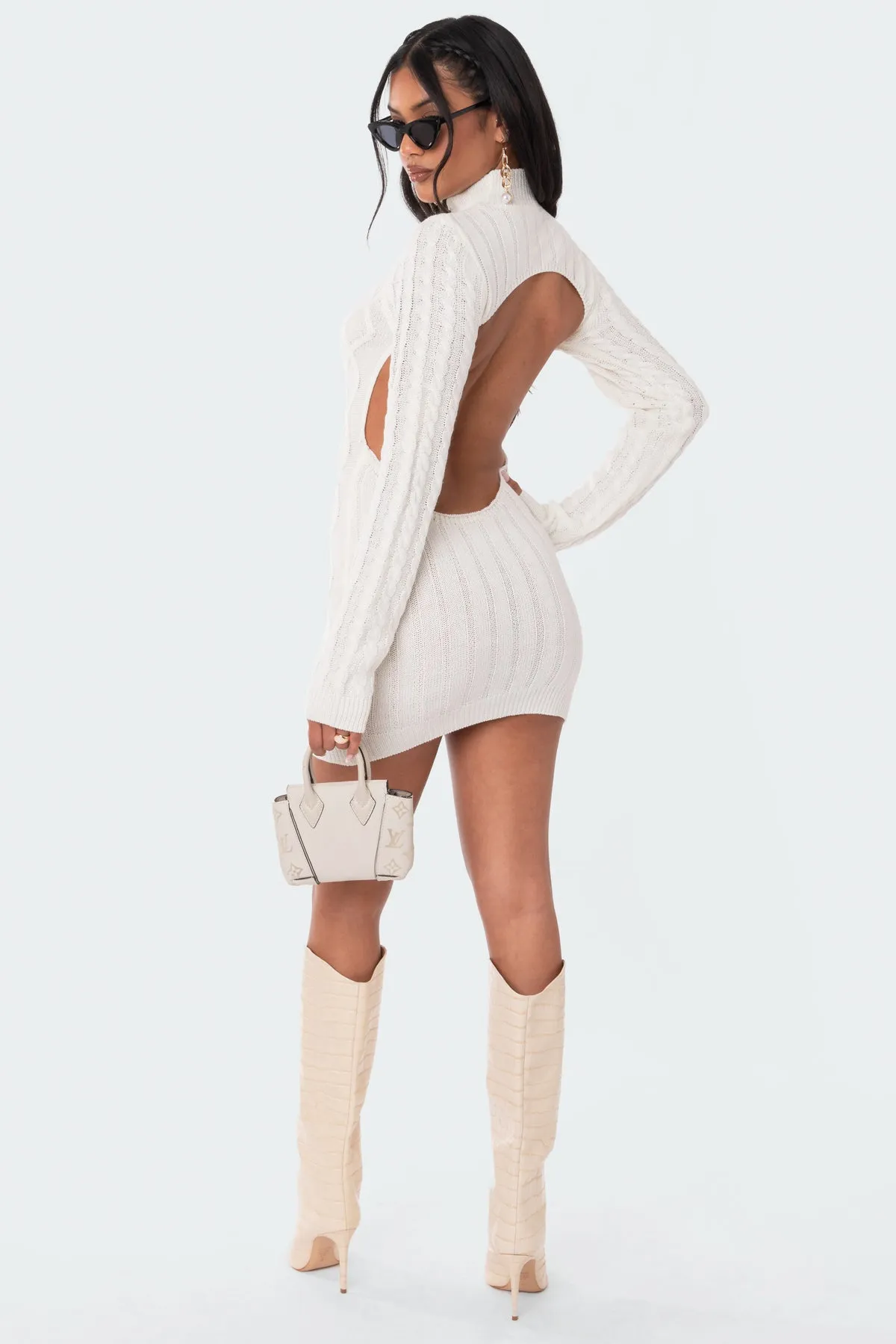 Cable Knit Open Back Dress sold by Edikted