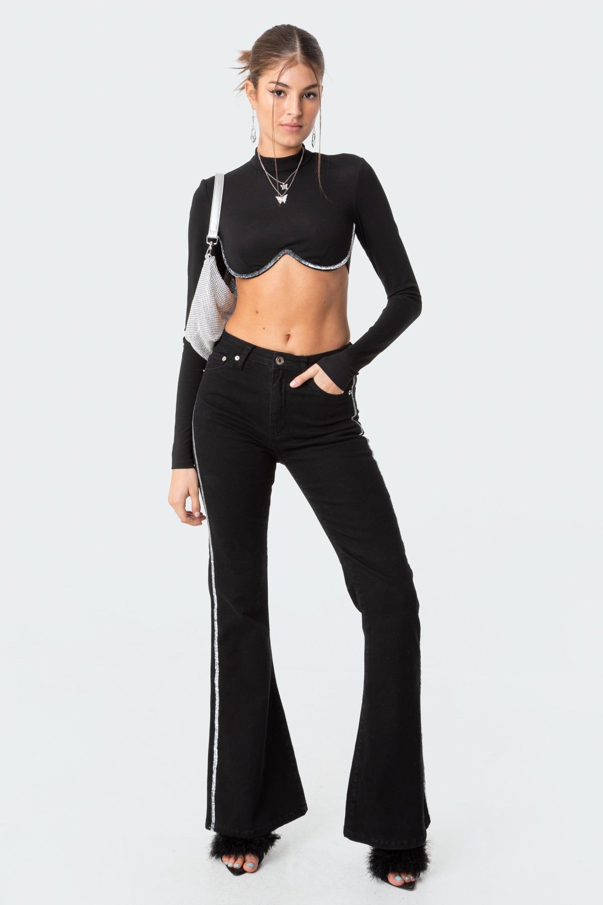 Silver Stripe Flared Jeans sold by Edikted product image thumbnail 2