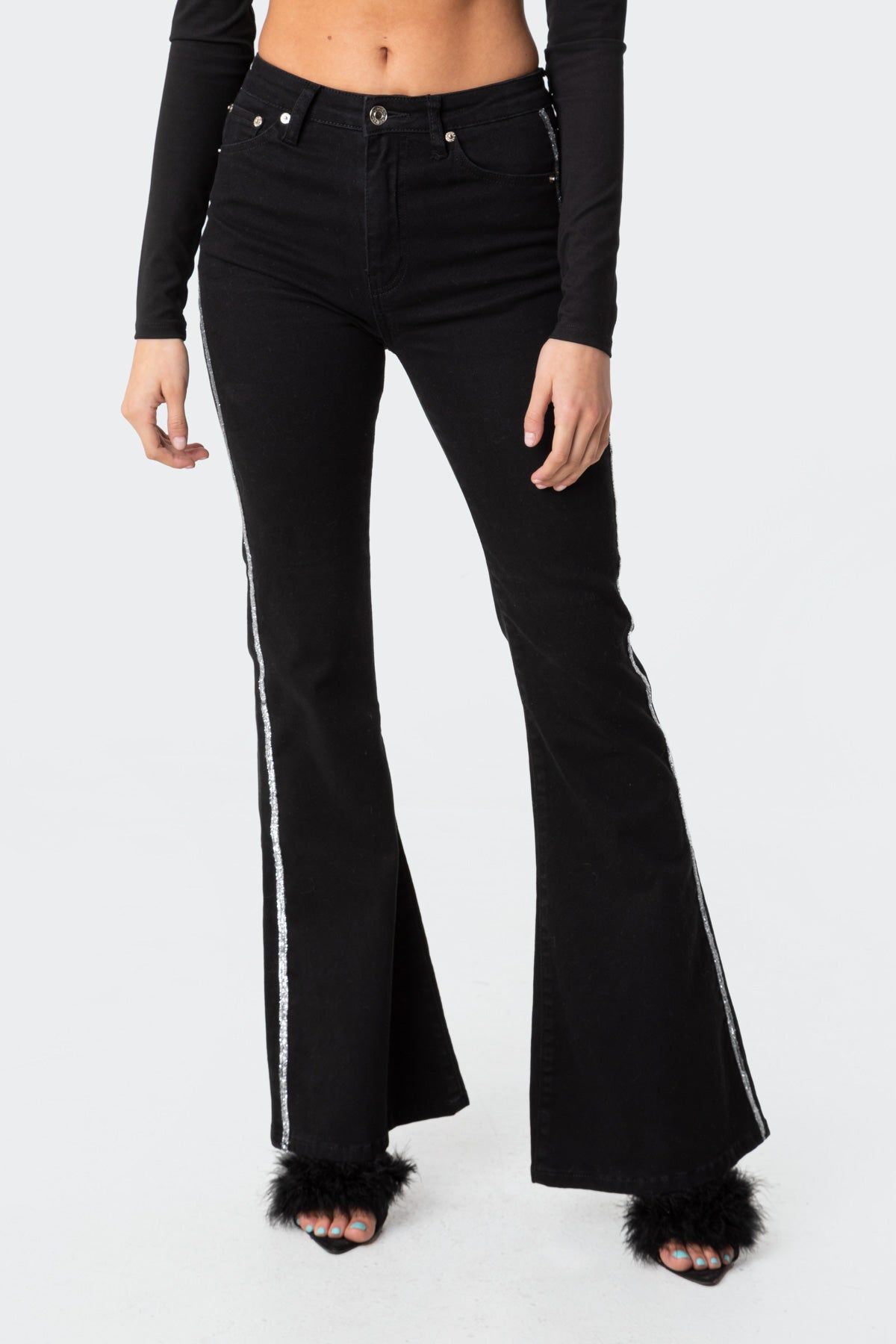 Silver Stripe Flared Jeans sold by Edikted product image thumbnail 4