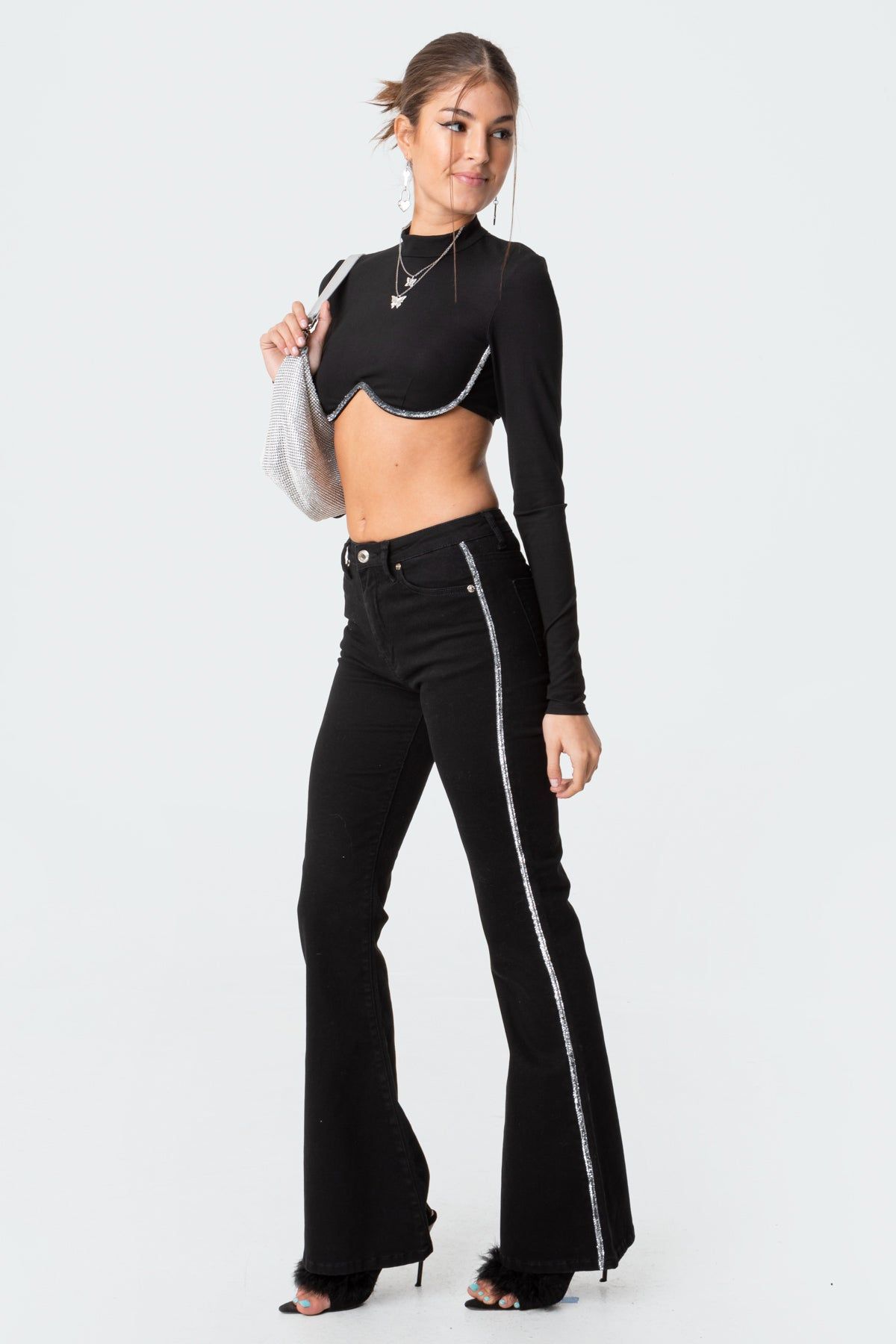 Silver Stripe Flared Jeans sold by Edikted product image thumbnail 3