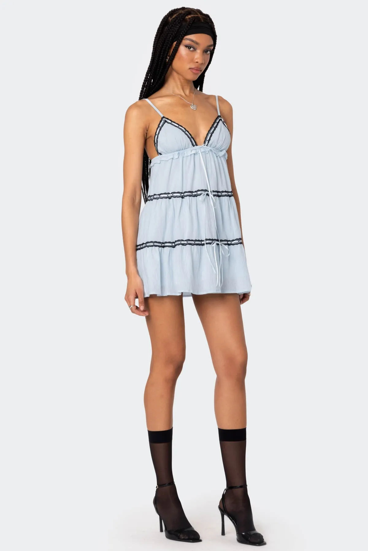 Angelica Tiered Ribbon Mini Dress sold by Edikted product image thumbnail 2