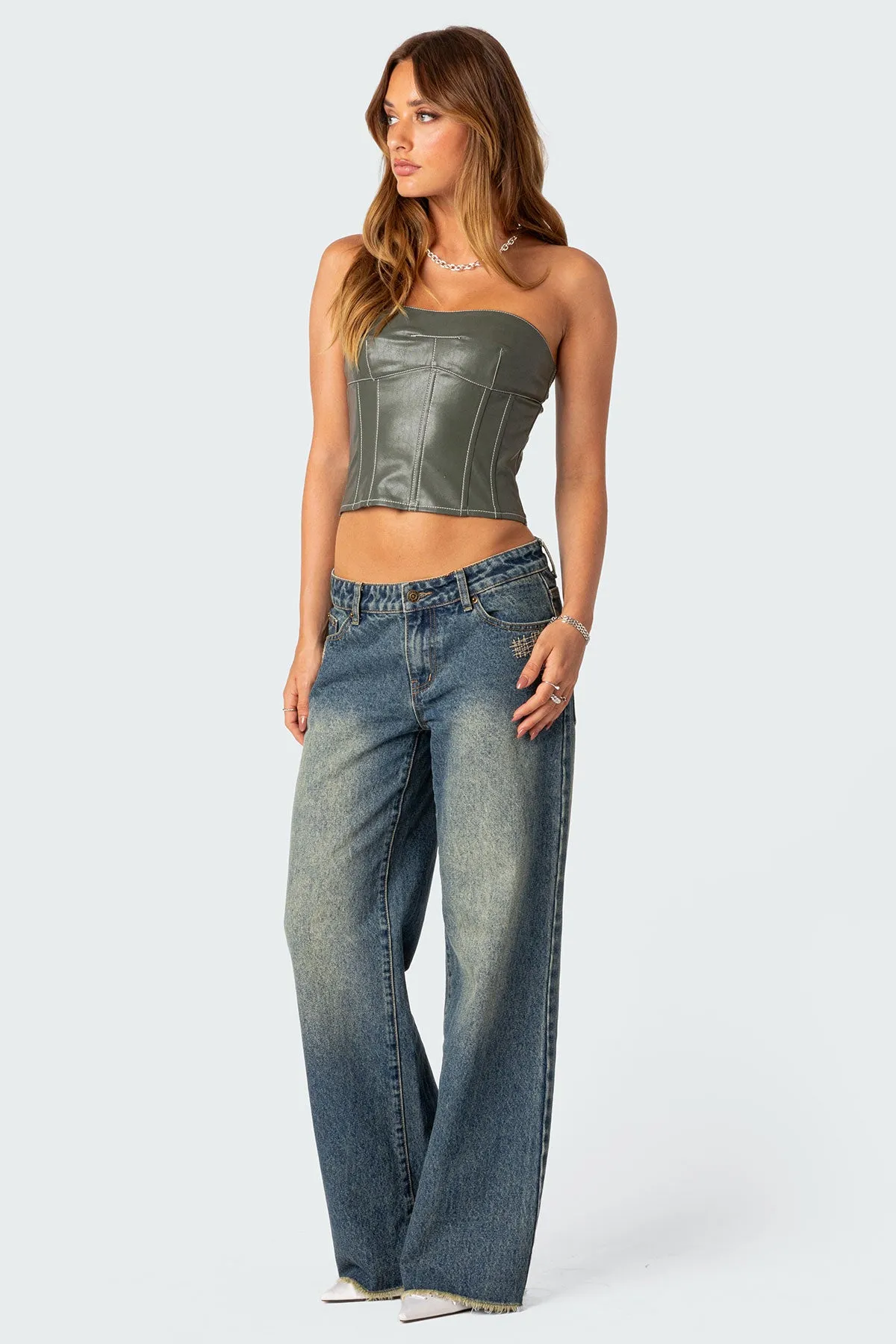 Moss Faux Leather Lace Up Corset sold by Edikted product image thumbnail 2