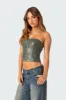 Moss Faux Leather Lace Up Corset sold by Edikted