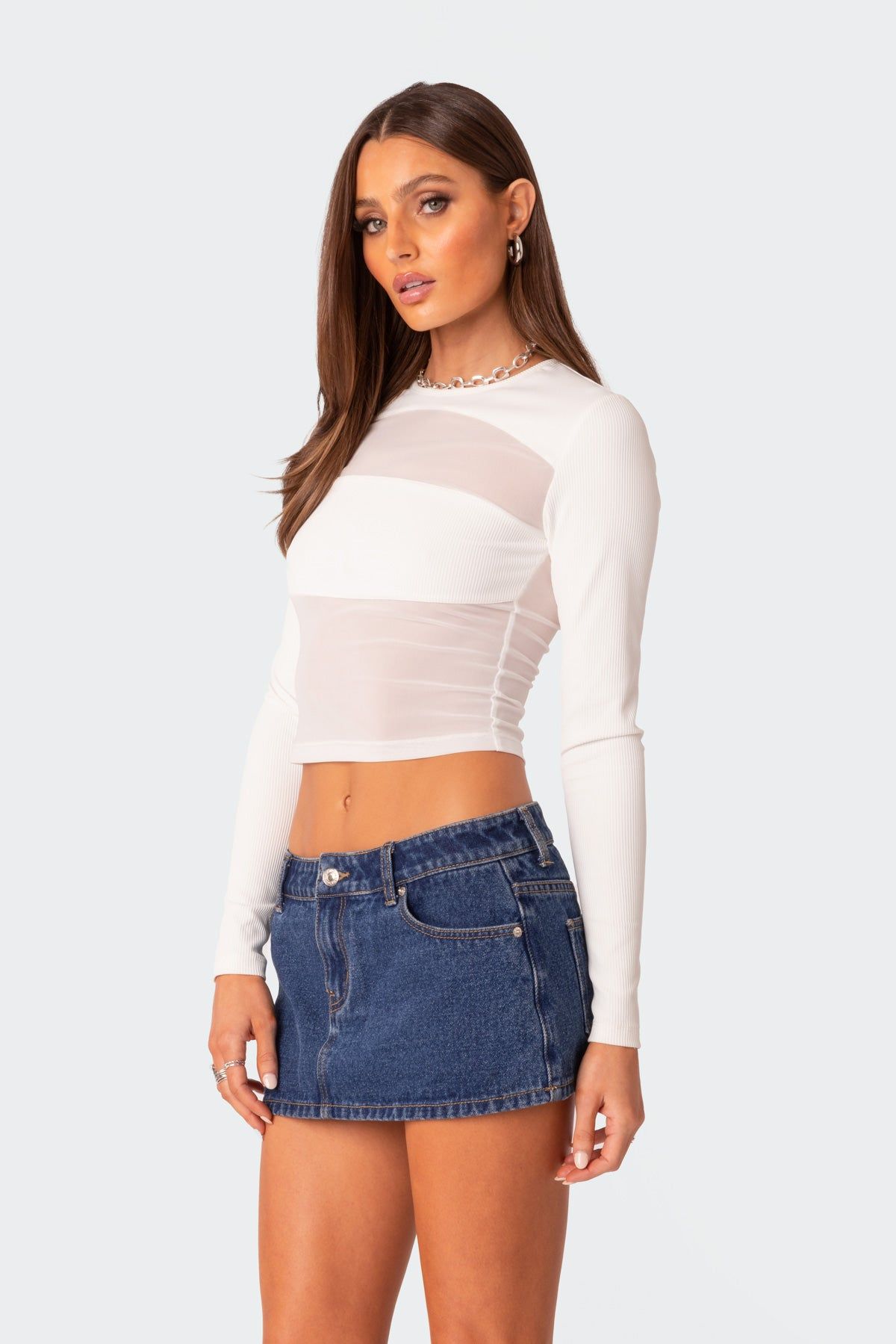 Azal Half Ribbed Mesh Top sold by Edikted product image thumbnail 4