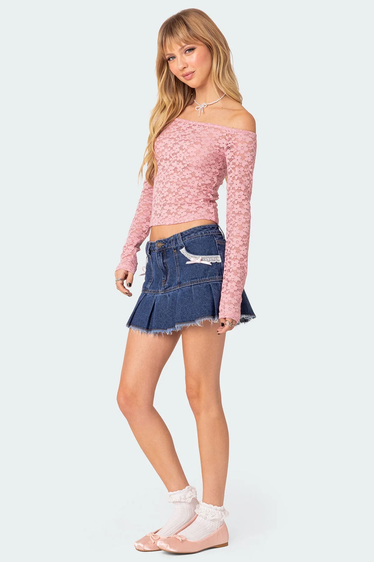 Katalina Pleated Hem Denim Mini Skirt sold by Edikted product image thumbnail 5