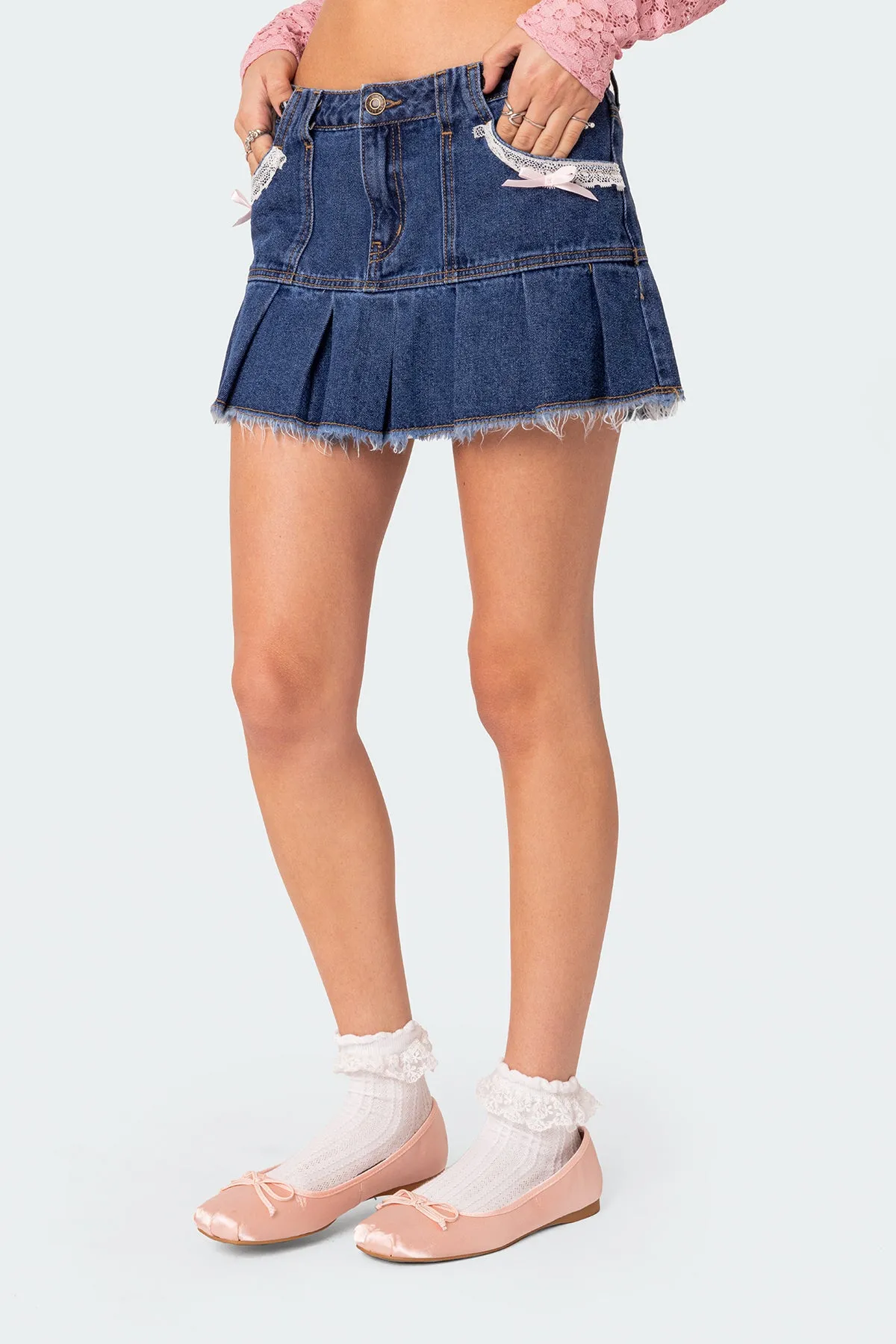 Katalina Pleated Hem Denim Mini Skirt sold by Edikted product image thumbnail 3