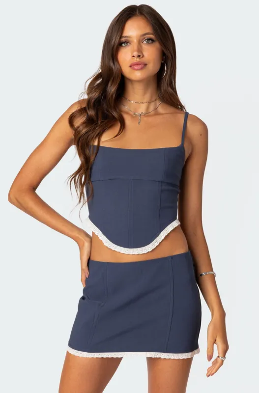 Thora Woven Lace Up Corset sold by Edikted