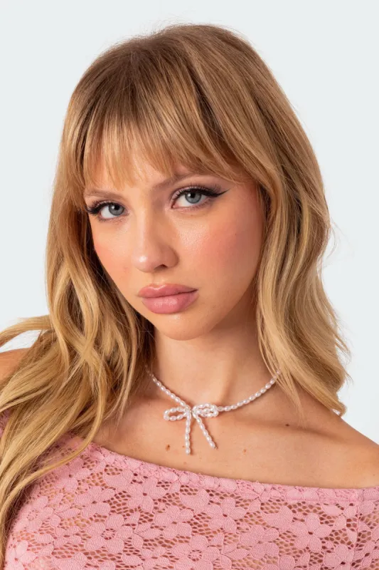 Pearl Bow Necklace sold by Edikted