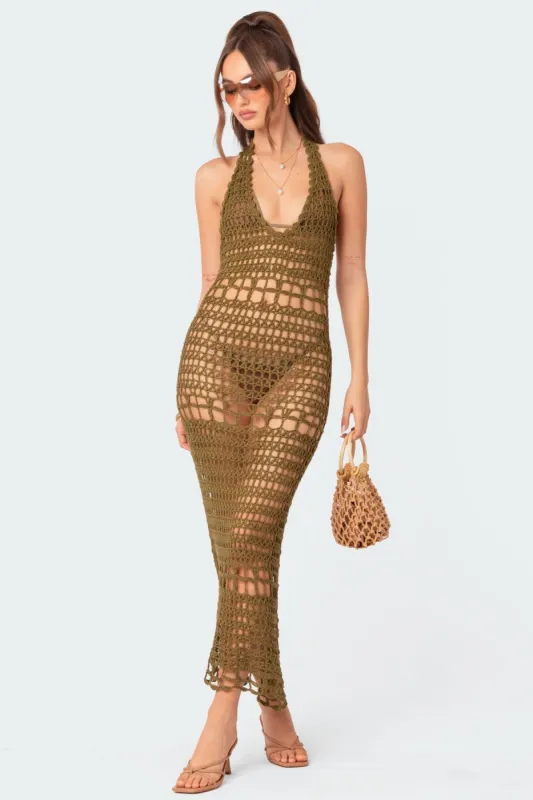 Tahoe Open Back Crochet Maxi Dress made by Edikted