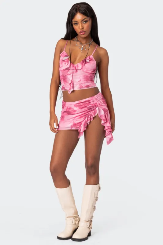 Wanda Printed Mesh Ruffled Mini Skirt sold by Edikted