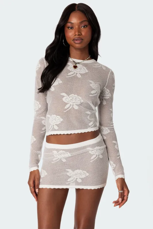 Saga Embroidered Sheer Knit Top sold by Edikted