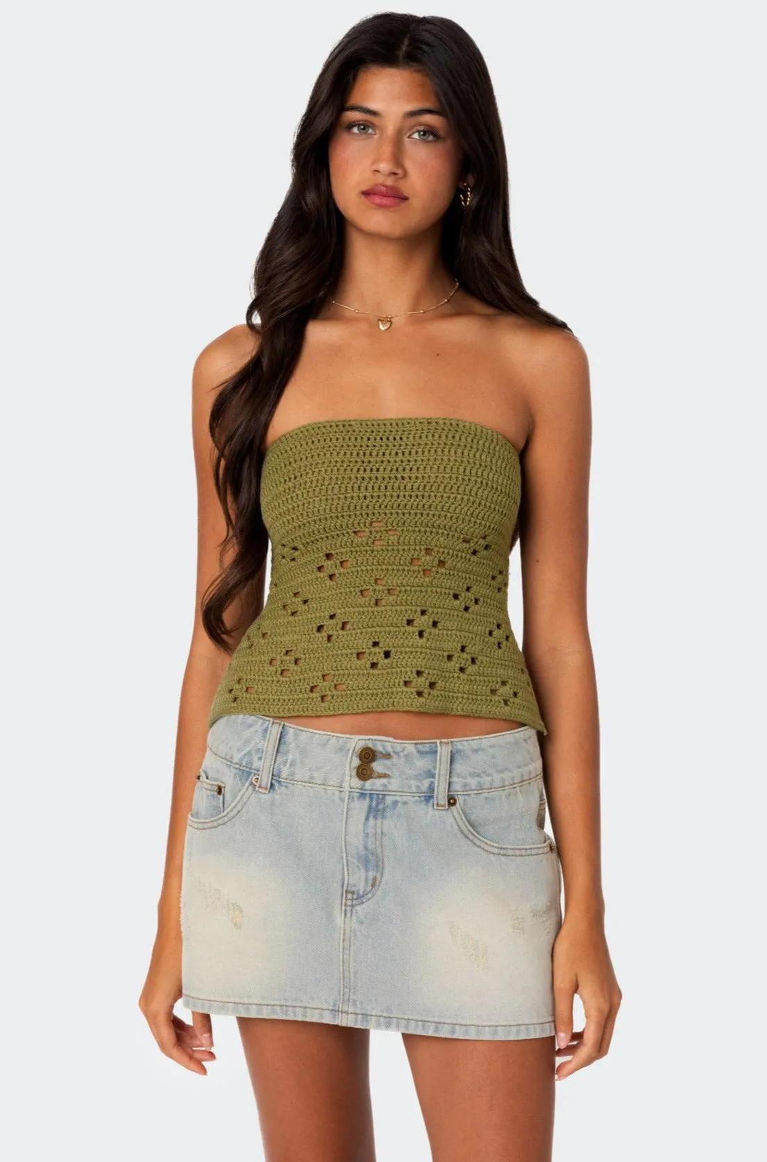 Niki Crochet Strapless Top sold by Edikted
