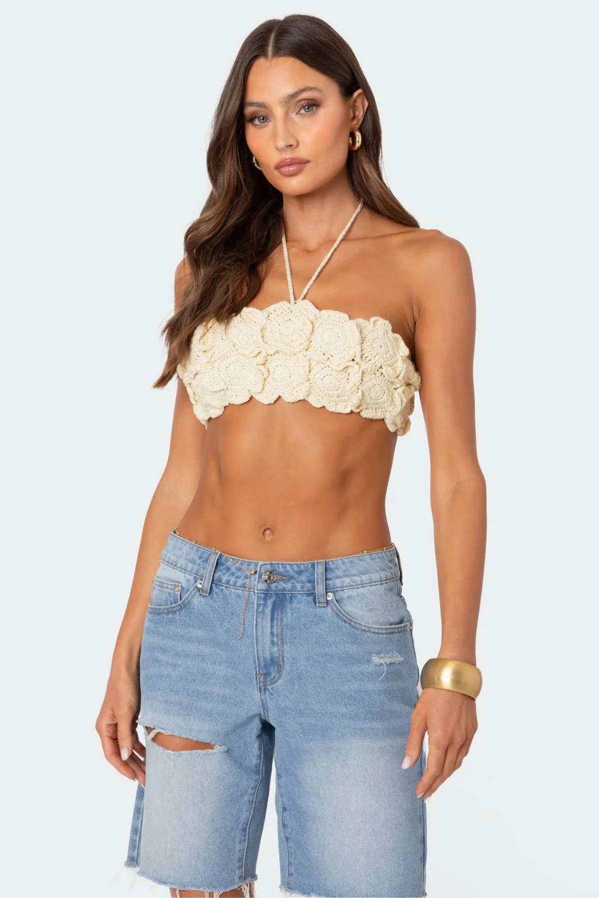 Flower Girl Crochet Crop Top sold by Edikted