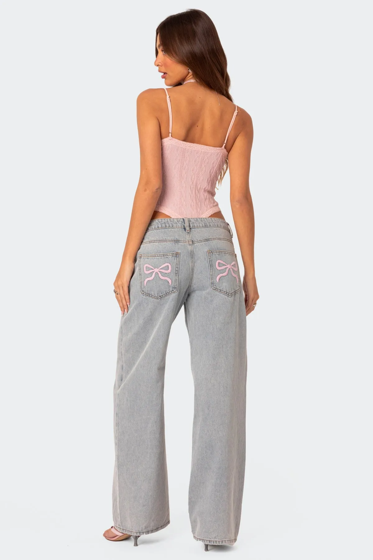 Bow Pocket Low Rise Baggy Jeans sold by Edikted