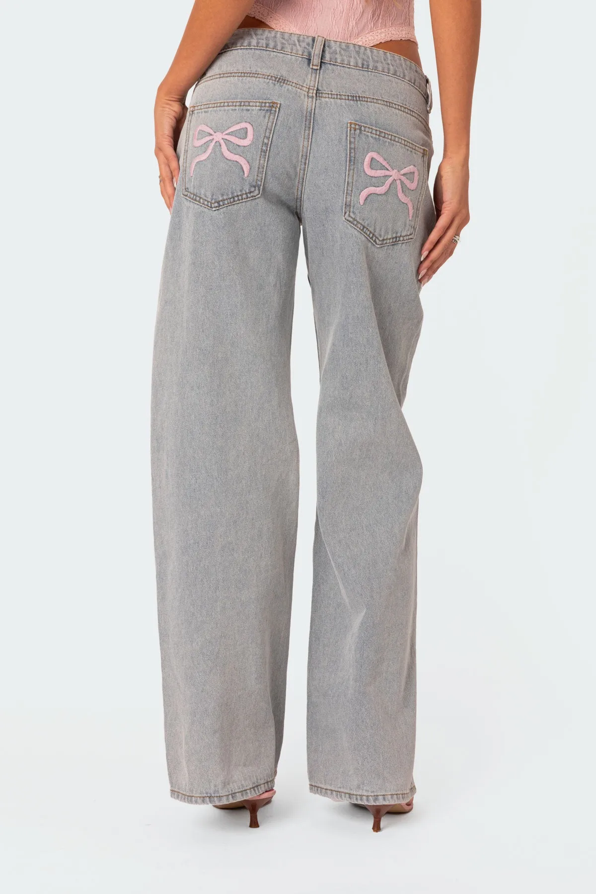Bow Pocket Low Rise Baggy Jeans sold by Edikted product image thumbnail 2