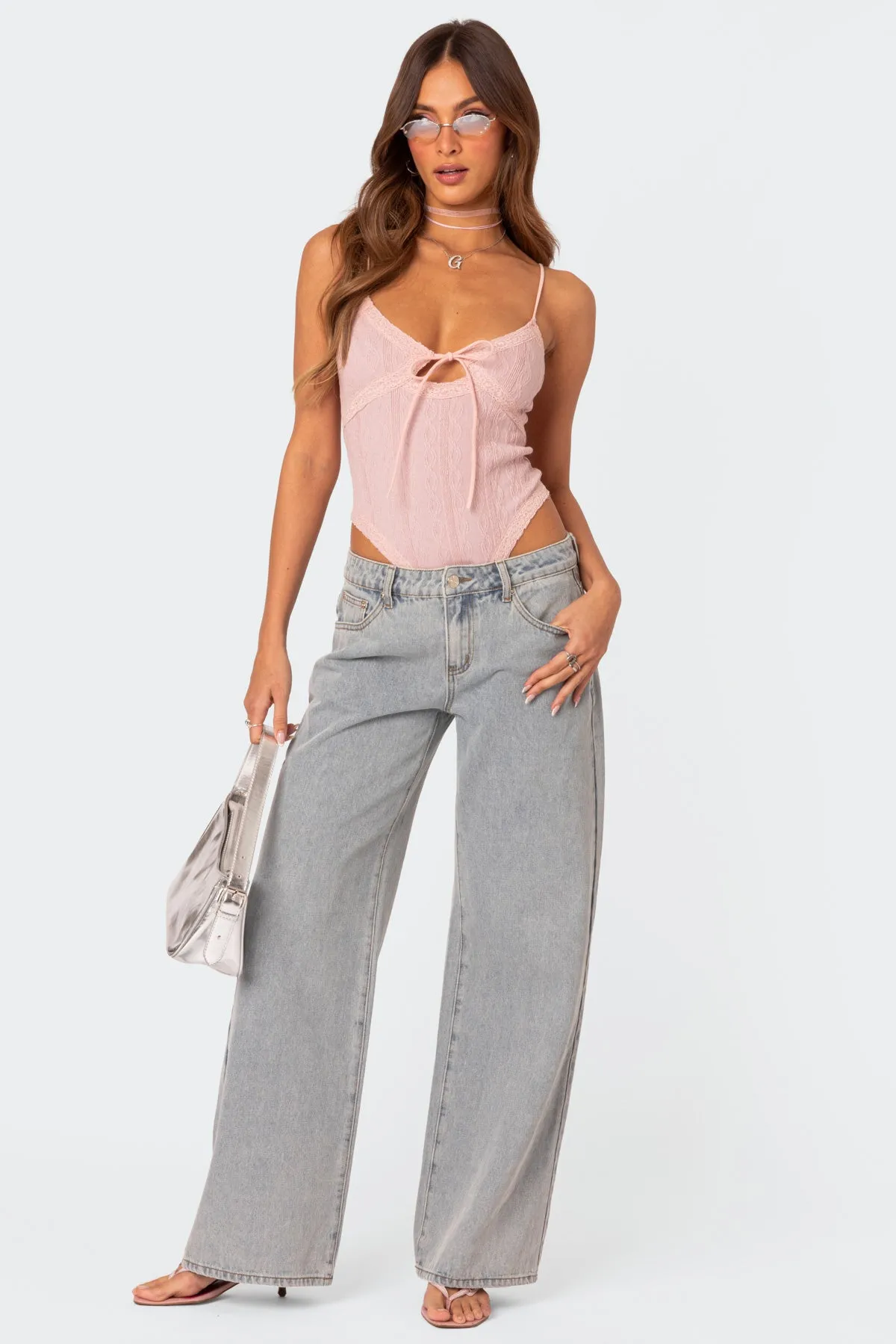 Bow Pocket Low Rise Baggy Jeans sold by Edikted product image thumbnail 5