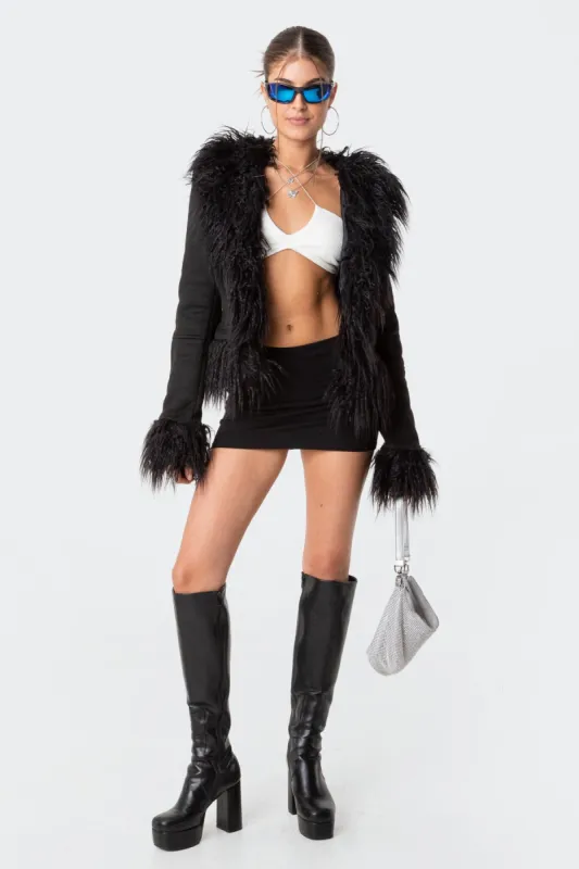 Faux Fur Trim Coat sold by Edikted