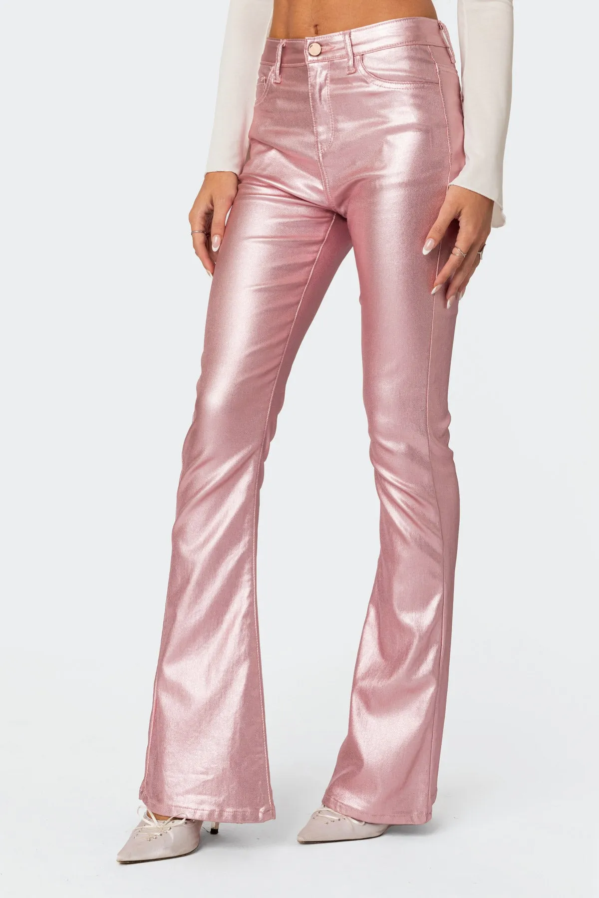 Luna Faux Leather Flare Jeans sold by Edikted product image thumbnail 3