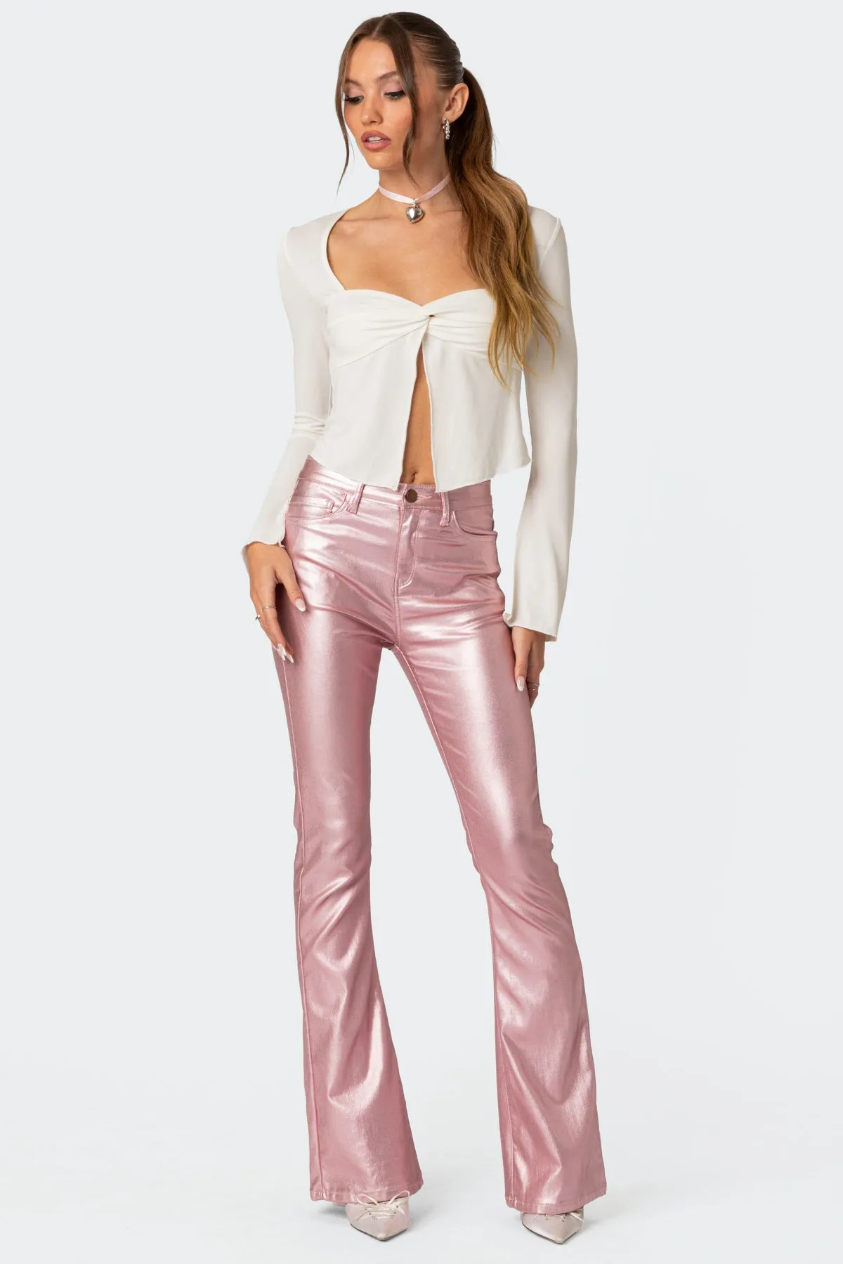 Luna Faux Leather Flare Jeans sold by Edikted product image thumbnail 4