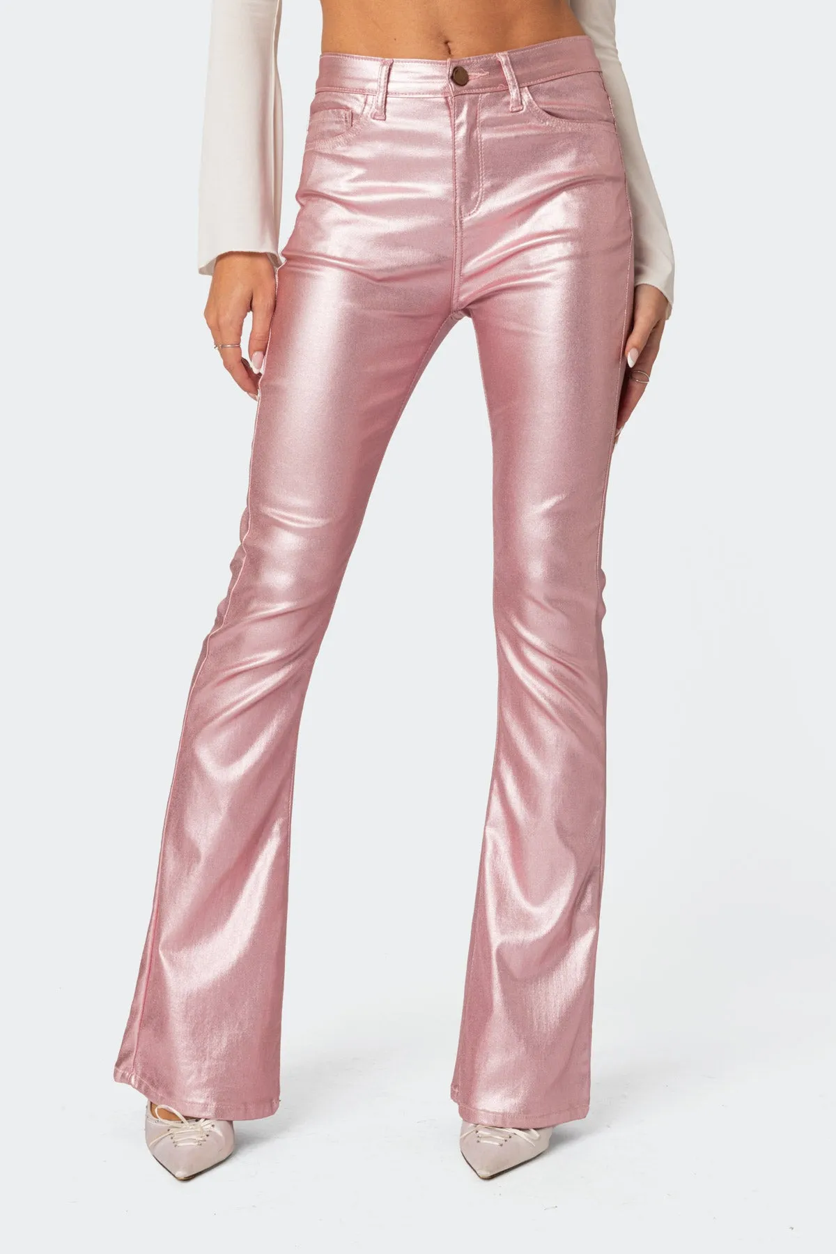 Luna Faux Leather Flare Jeans sold by Edikted product image thumbnail 2