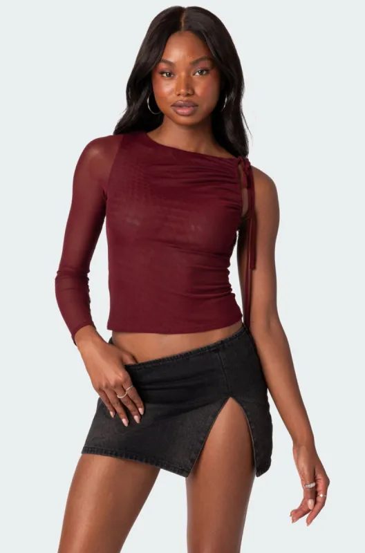 Jupiter One Shoulder Mesh Top sold by Edikted
