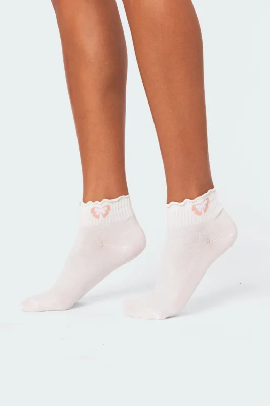 Printed Frill Hem Socks sold by Edikted