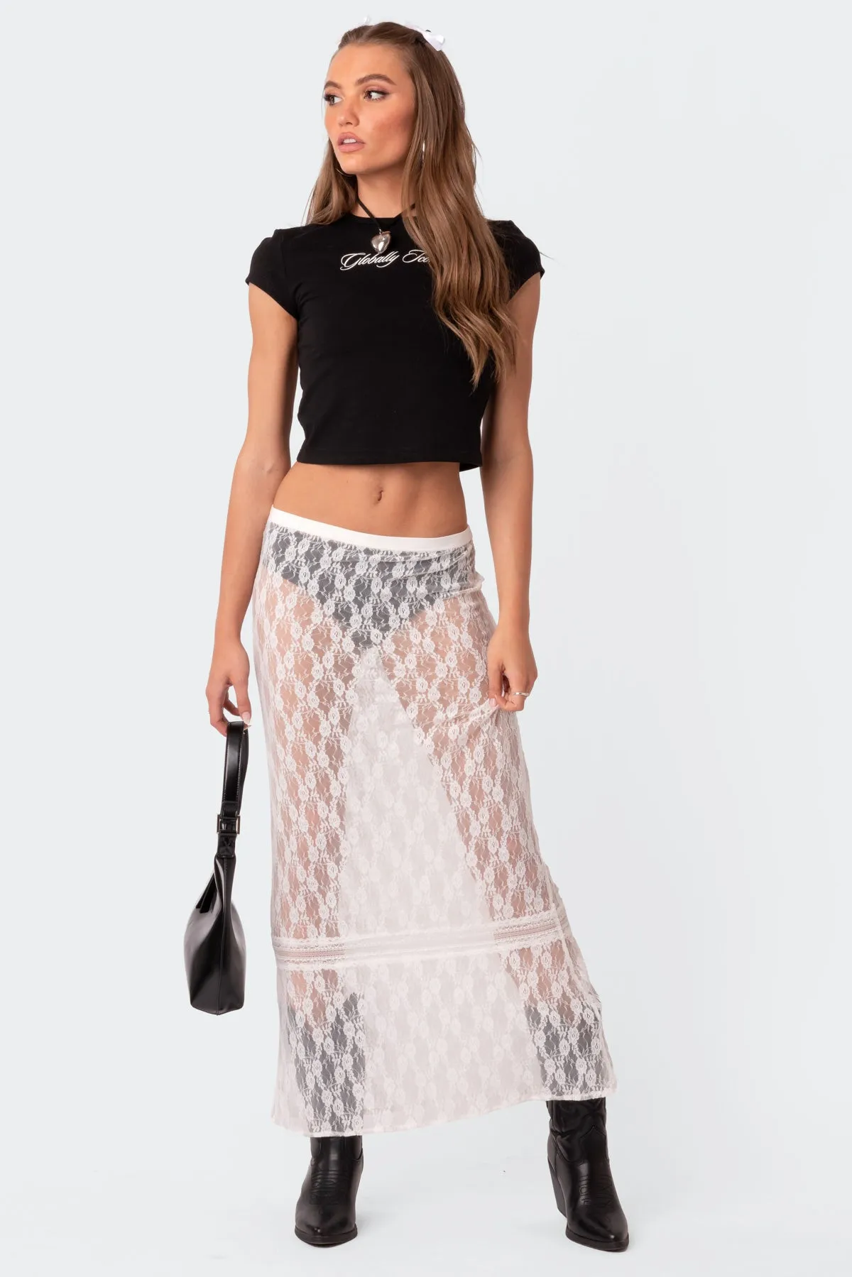 Sandra Sheer Lace Maxi Skirt sold by Edikted