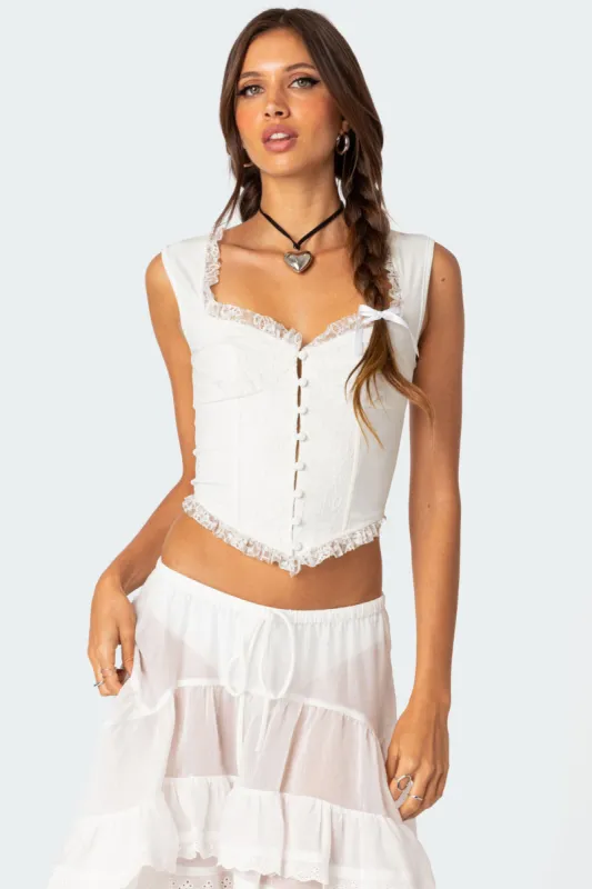 Button Front Lacey Corset sold by Edikted
