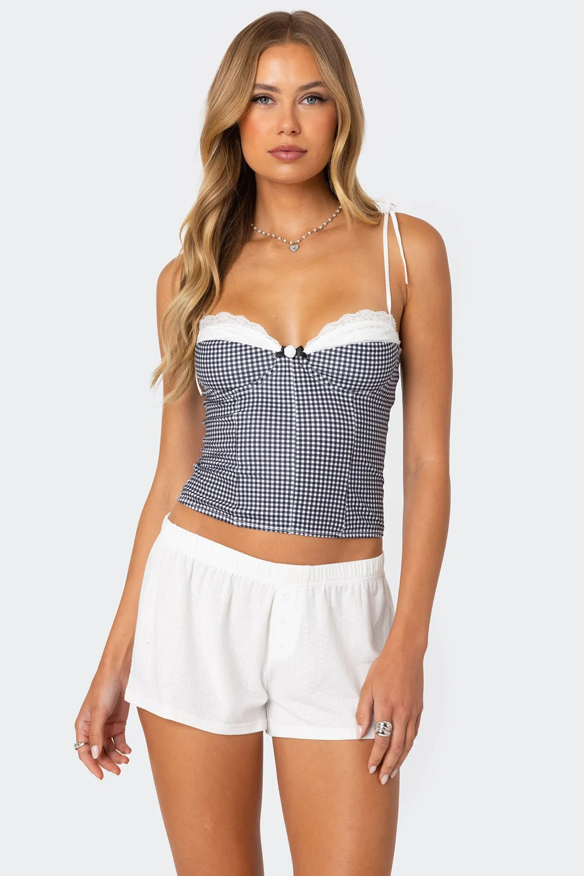 Peekaboo Lacey Gingham Corset sold by Edikted