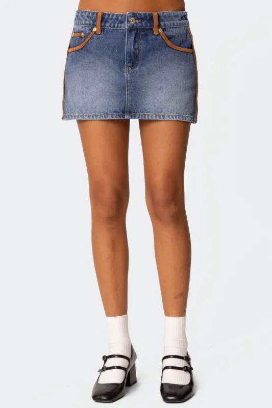 Vera Suede Trim Denim Mini Skirt sold by Edikted